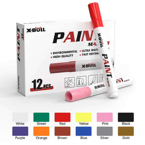 X-BULL Waterproof Permanent Paint Marker Pen Car Tyre Tire Rubber Metal 12PCS