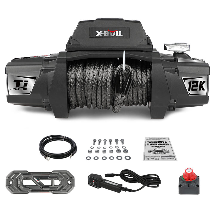 X - BULL Electric Winch Ti 12000 LBS 12V Synthetic Rope SUV Jeep Truck 4WD