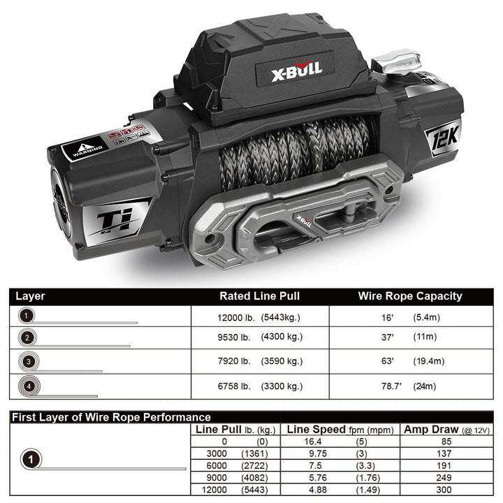 X - BULL Electric Winch Ti 12000 LBS 12V Synthetic Rope SUV Jeep Truck 4WD