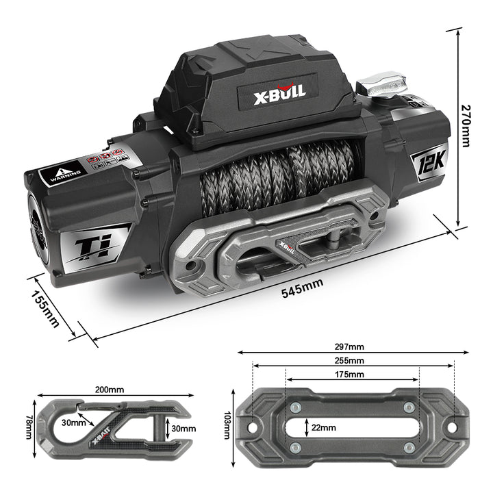 X - BULL Electric Winch Ti 12000 LBS 12V Synthetic Rope SUV Jeep Truck 4WD