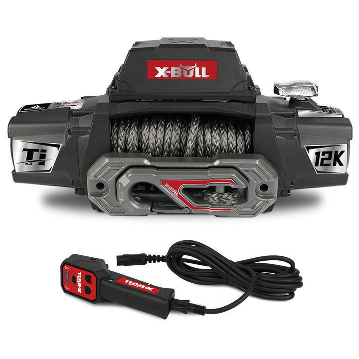 X - BULL Electric Winch Ti 12000 LBS 12V Synthetic Rope SUV Jeep Truck 4WD