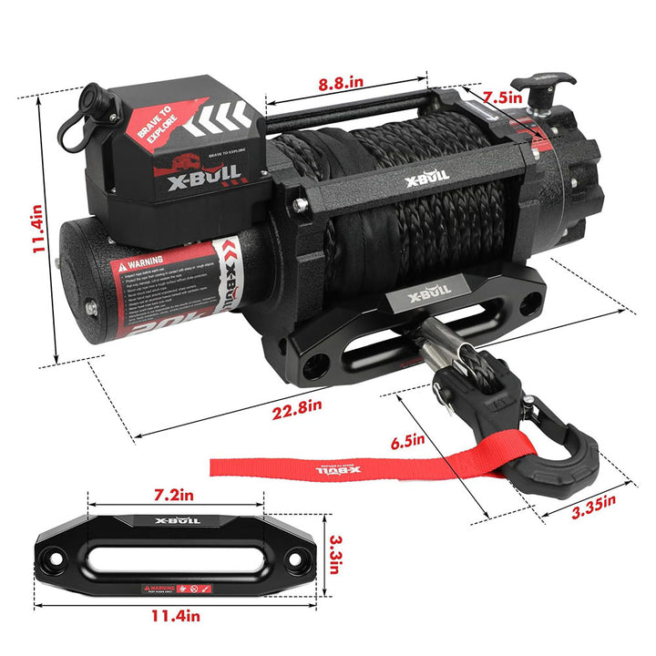X - BULL Electric Winch 20000 LBS 12V Synthetic Rope SUV Jeep Truck 4WD