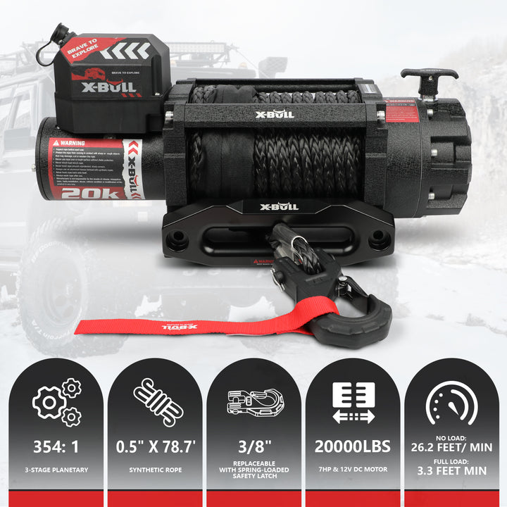 X - BULL Electric Winch 20000 LBS 12V Synthetic Rope SUV Jeep Truck 4WD