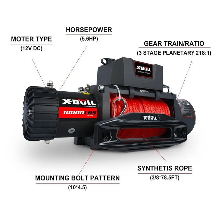 X-BULL Electric Winch 10000 LBS 12V Synthetic Rope SUV Jeep Truck 4WD - X-BULL