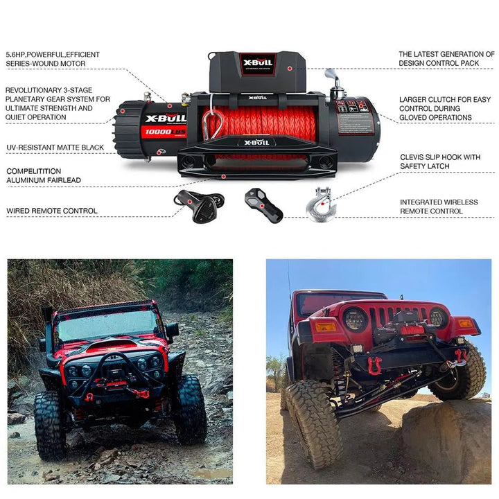 X-BULL Electric Winch 10000 LBS 12V Synthetic Rope SUV Jeep Truck 4WD - X-BULL