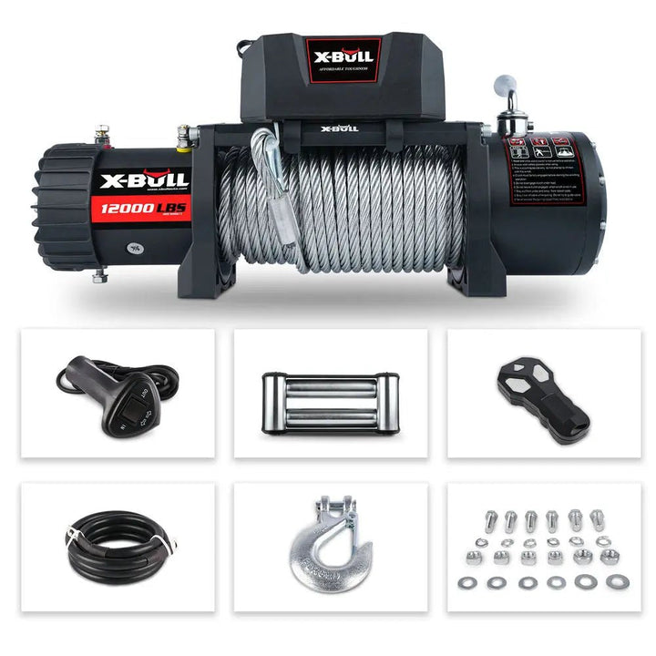 X-BULL Electric Winch 12000 LBS 12V Steel Cable SUV Jeep Truck 4WD - X-BULL