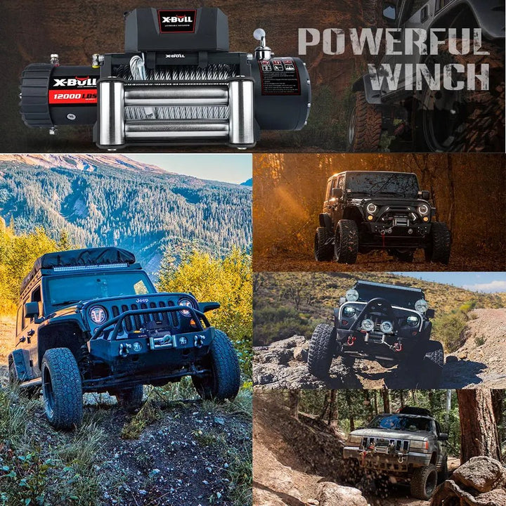 X-BULL Electric Winch 12000 LBS 12V Steel Cable SUV Jeep Truck 4WD - X-BULL