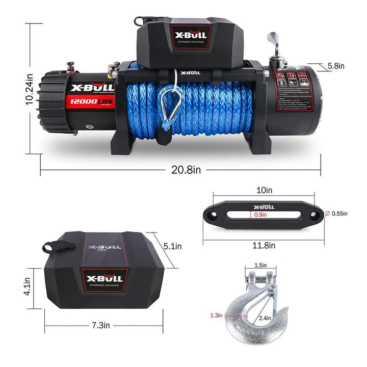 X-BULL Electric Winch 12000 LBS 12V Synthetic Rope SUV Jeep Truck 4WD - X-BULL