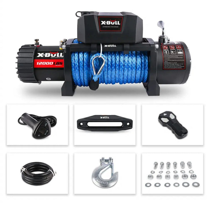 X-BULL Electric Winch 12000 LBS 12V Synthetic Rope SUV Jeep Truck 4WD - X-BULL