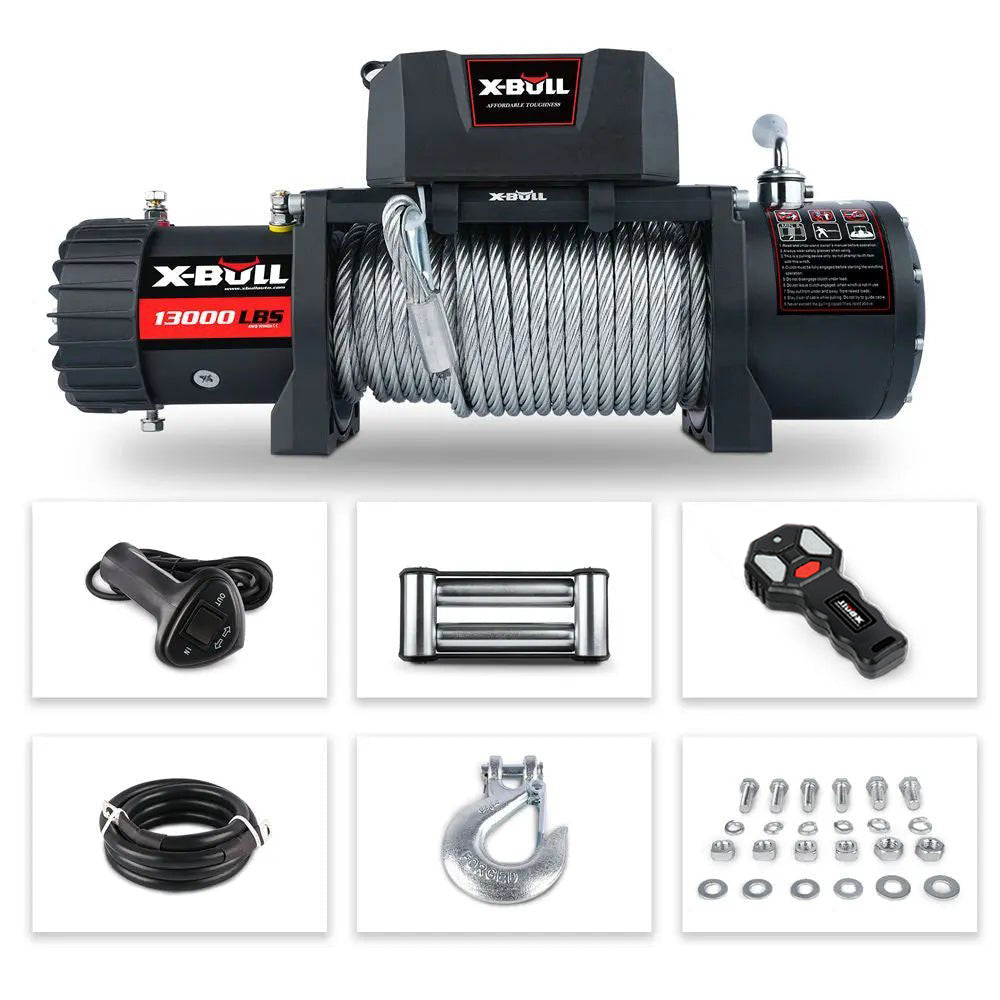 X-BULL Electric Winch 13000 LBS 12V Steel Cable SUV Jeep Truck 4WD