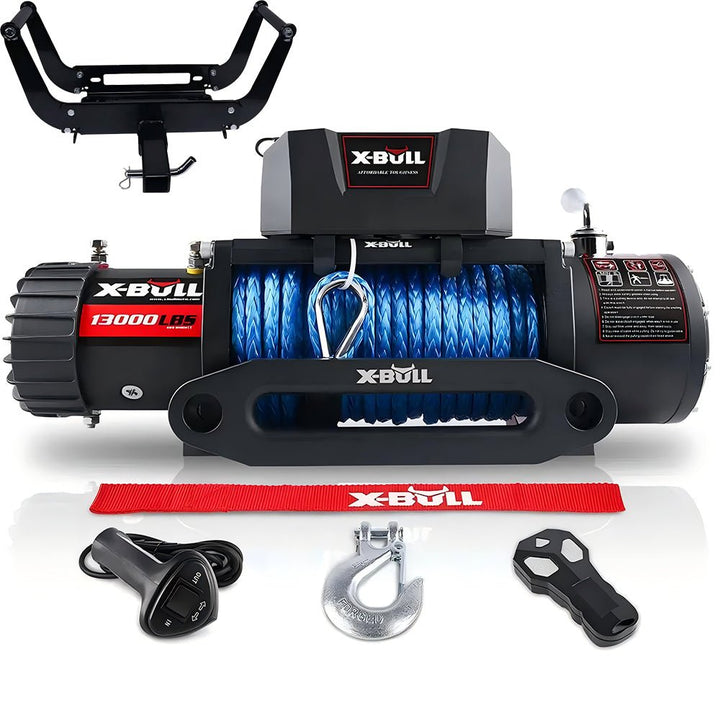 X - BULL Electric Winch 13000 LBS 12V Synthetic Rope SUV Jeep Truck 4WD Blue