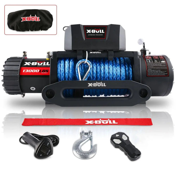 X-BULL Electric Winch 13000 LBS 12V Synthetic Rope SUV Jeep Truck 4WD Blue - X-BULL
