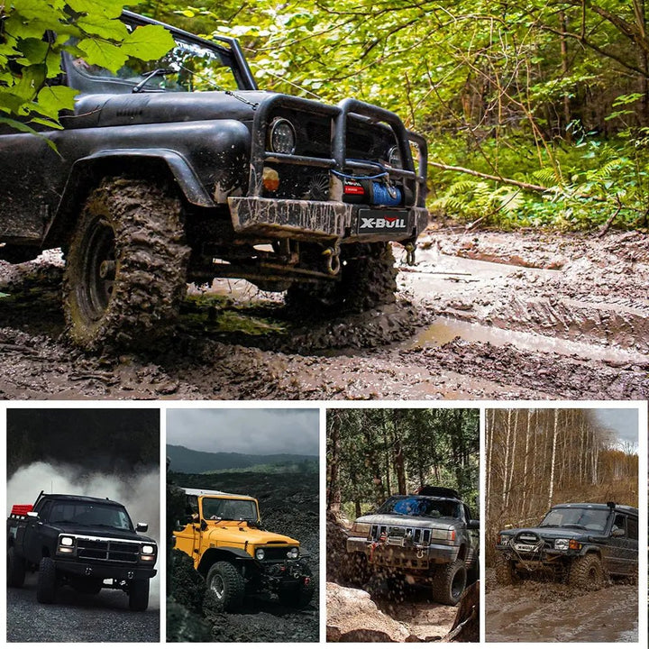 X-BULL Electric Winch 13000 LBS 12V Synthetic Rope SUV Jeep Truck 4WD Blue with Cover - X-BULL