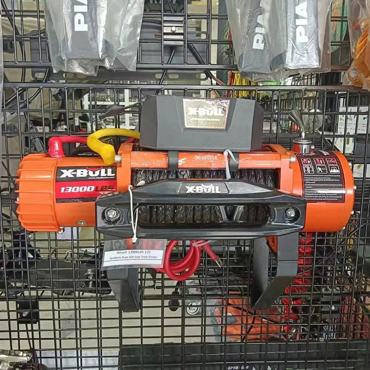 X - BULL Electric Winch 13000 LBS 12V Synthetic Rope SUV Jeep Truck 4WD Orange（test item） - X - BULL