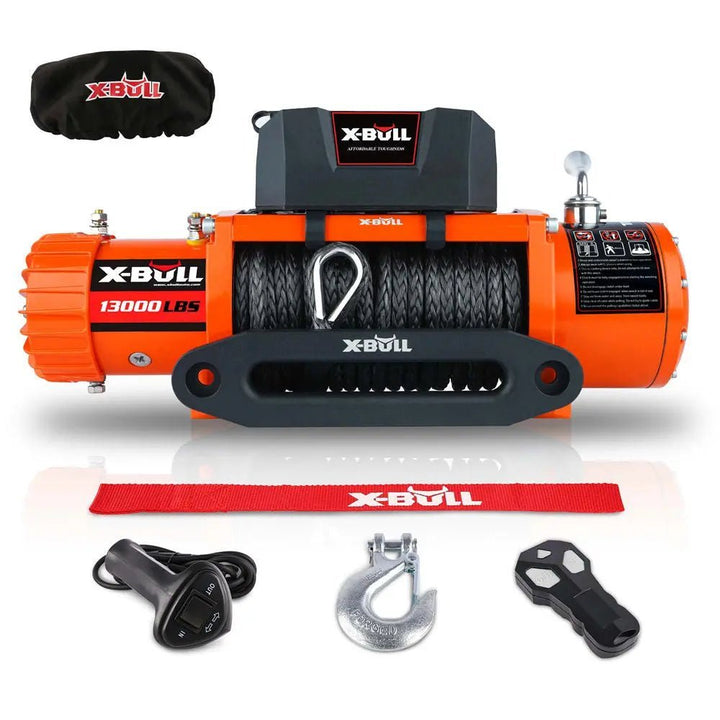 X - BULL Electric Winch 13000 LBS 12V Synthetic Rope SUV Jeep Truck 4WD Orange（test item） - X - BULL