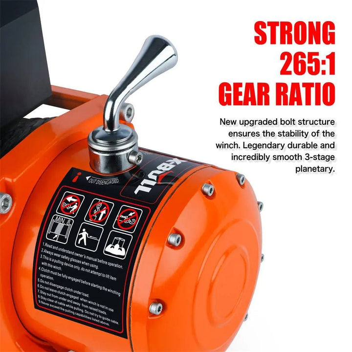 X - BULL Electric Winch 13000 LBS 12V Synthetic Rope SUV Jeep Truck 4WD Orange（test item） - X - BULL