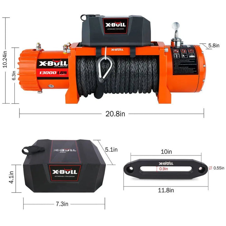 X - BULL Electric Winch 13000 LBS 12V Synthetic Rope SUV Jeep Truck 4WD Orange（test item） - X - BULL