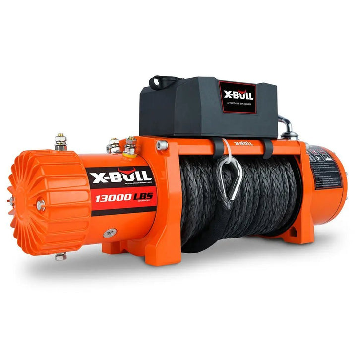 X - BULL Electric Winch 13000 LBS 12V Synthetic Rope SUV Jeep Truck 4WD Orange（test item） - X - BULL