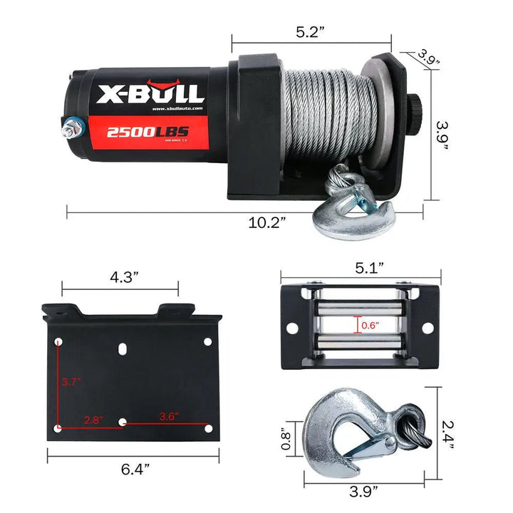 X-BULL Electric Winch 2500 LBS 12V Steel Cable ATV UTV Truck 4WD - X-BULL