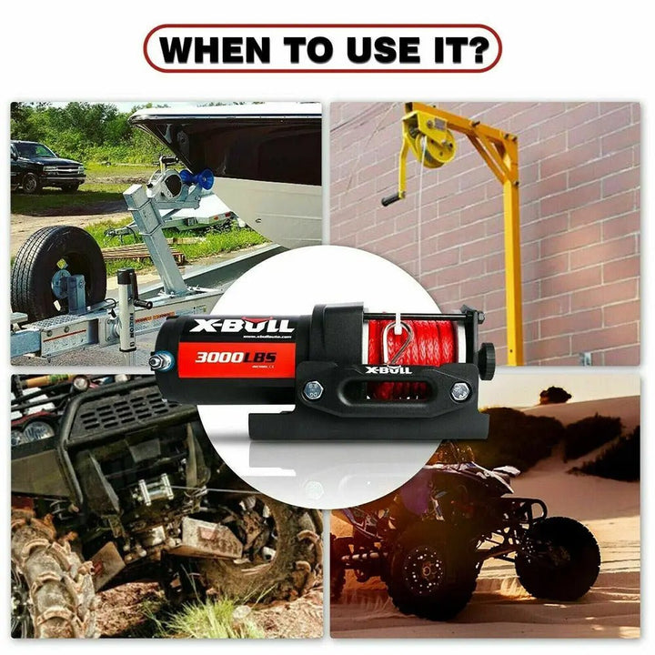 X-BULL Electric Winch 3000 LBS 12V Synthetic Rope ATV UTV Boat Truck 4WD - X-BULL