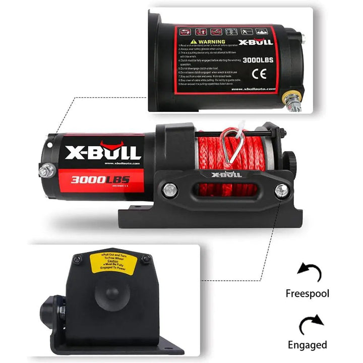 X-BULL Electric Winch 3000 LBS 12V Synthetic Rope ATV UTV Boat Truck 4WD - X-BULL