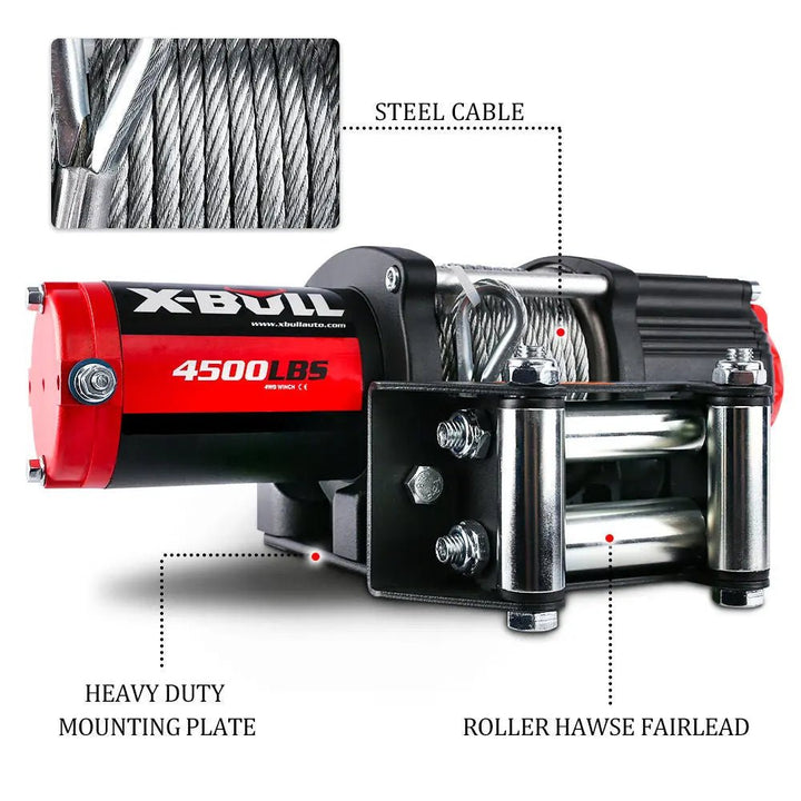 X-BULL Electric Winch 4500 LBS 12V Steel Cable ATV UTV Truck 4WD - X-BULL