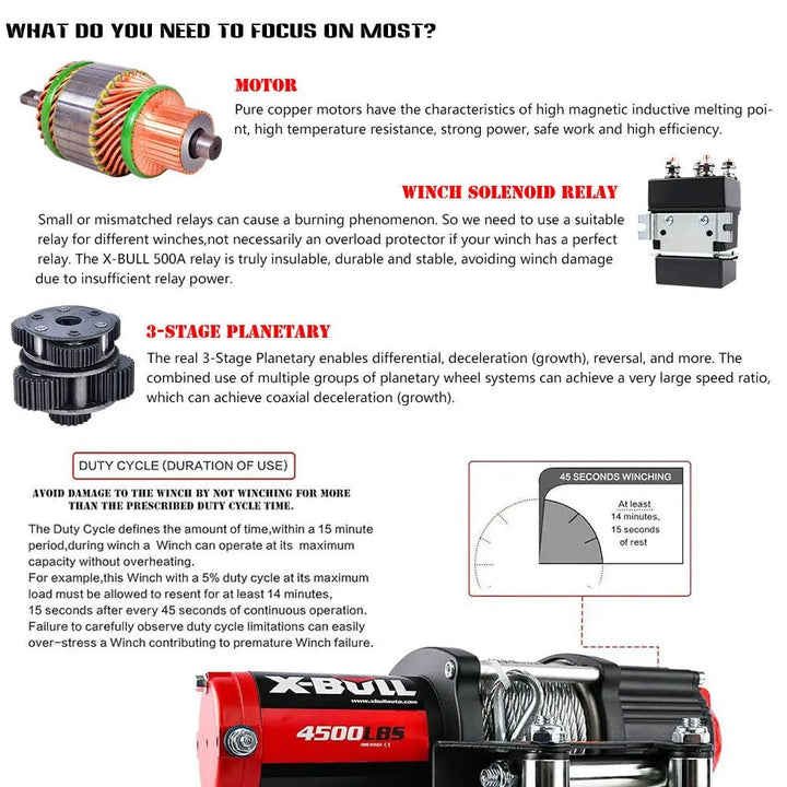 X-BULL Electric Winch 4500 LBS 12V Steel Cable ATV UTV Truck 4WD - X-BULL