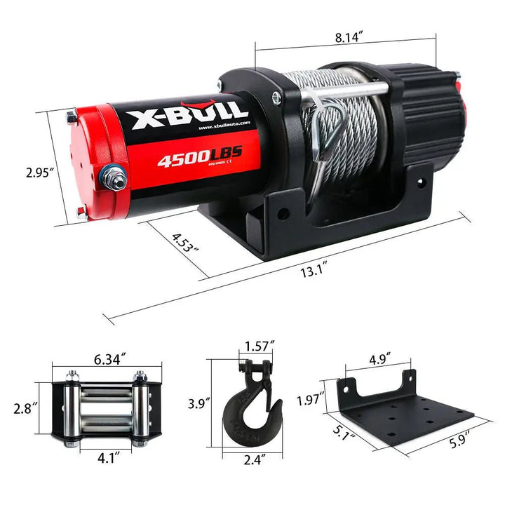X-BULL Electric Winch 4500 LBS 12V Steel Cable ATV UTV Truck 4WD - X-BULL
