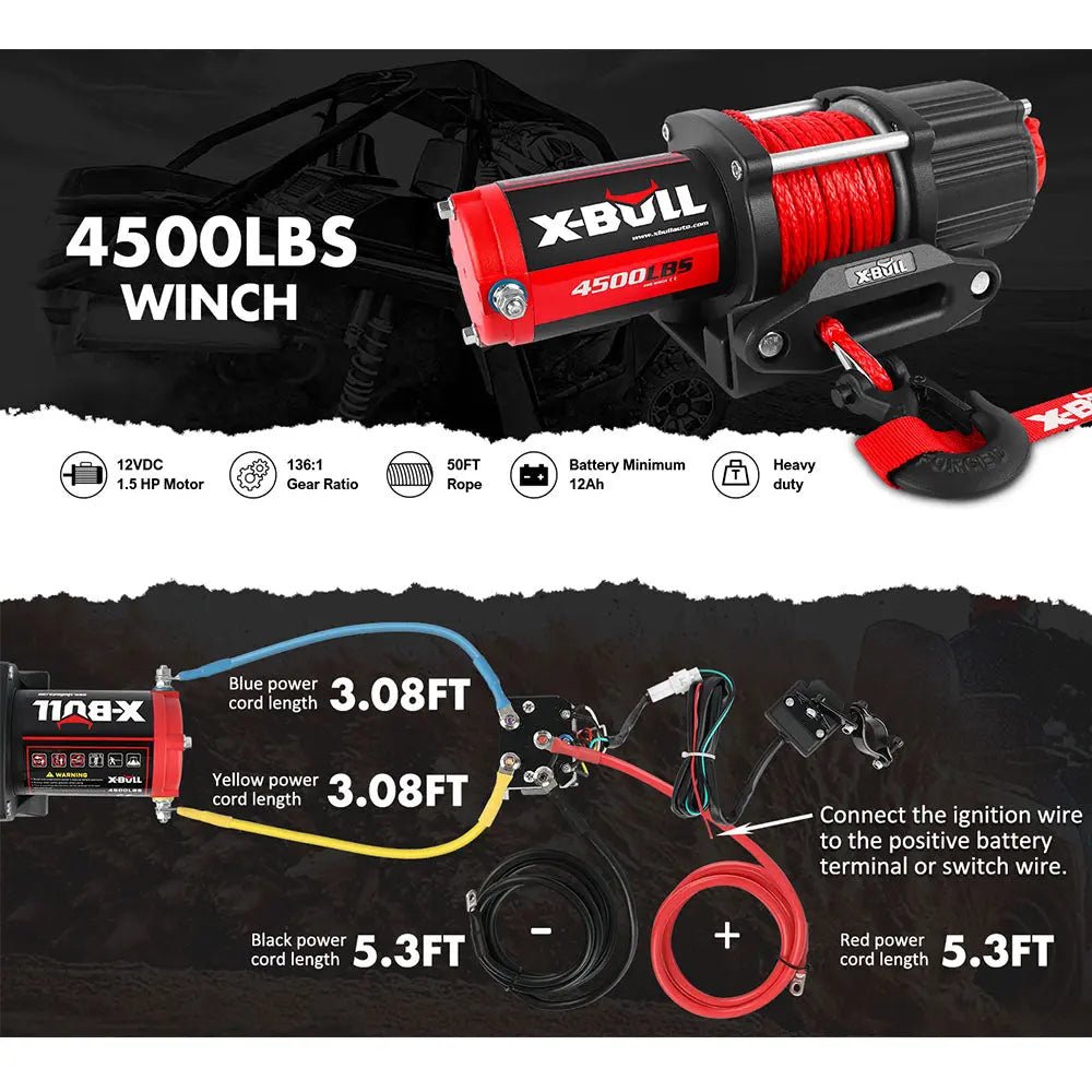X-BULL Electric Winch 4500 LBS 12V Synthetic Rope ATV UTV Boat Truck 4