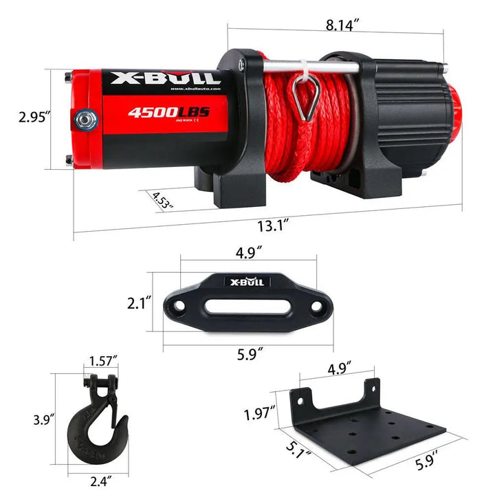 X-BULL Electric Winch 4500 LBS 12V Synthetic Rope ATV UTV Boat Truck 4WD - X-BULL