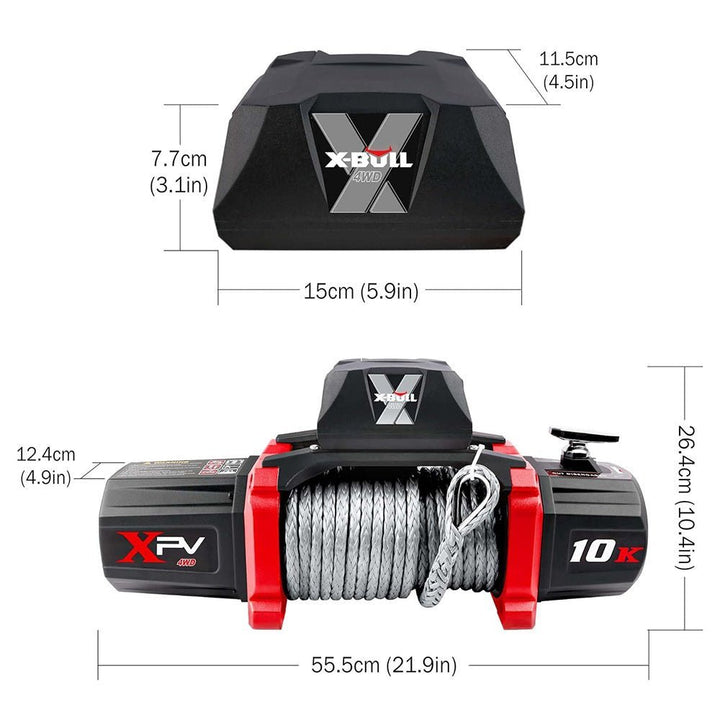 X - BULL Electric Winch XPV 10000 LBS 12V Synthetic Rope SUV Jeep Truck 4WD Grey