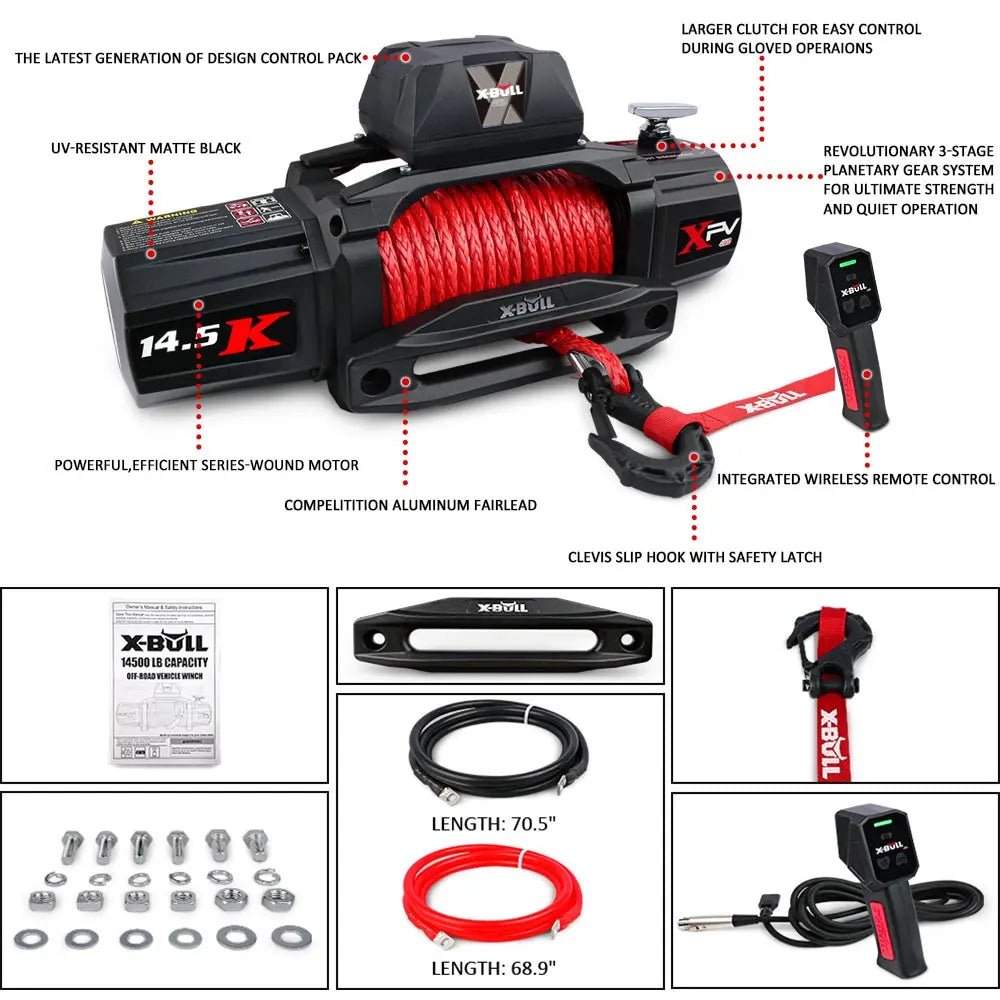 X-BULL Electric Winch XPV 14500 LBS 12V Synthetic Rope SUV