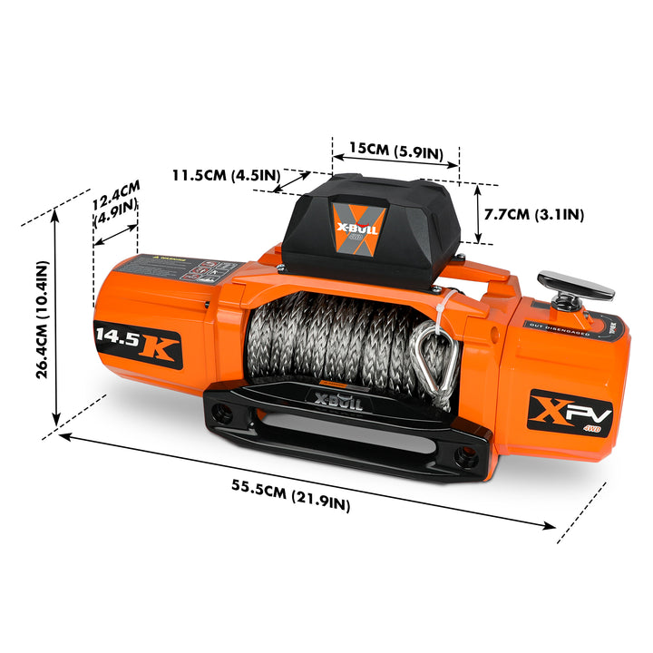 X - BULL Electric Winch XPV 14500 LBS 12V Synthetic Rope SUV Jeep Truck 4WD Orange