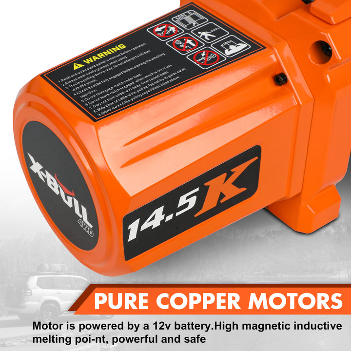 X - BULL Electric Winch XPV 14500 LBS 12V Synthetic Rope SUV Jeep Truck 4WD Orange
