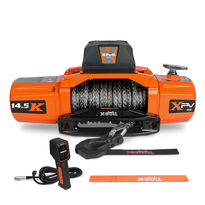 X - BULL Electric Winch XPV 14500 LBS 12V Synthetic Rope SUV Jeep Truck 4WD Orange