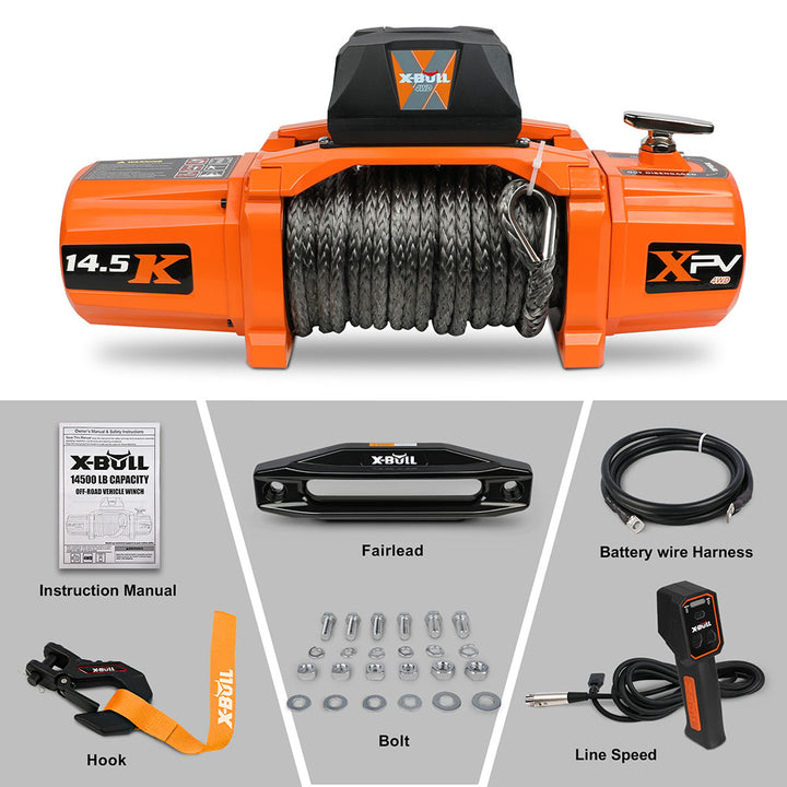 X-BULL Electric Winch XPV 14500 LBS 12V Synthetic Rope SUV Jeep Truck 4WD - X-BULL