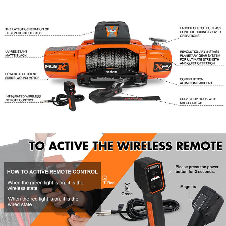 X - BULL Electric Winch XPV 14500 LBS 12V Synthetic Rope SUV Jeep Truck 4WD