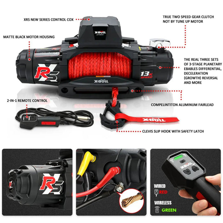 X-BULL High Speed Electric Winch XRS 13000 LBS 12V Synthetic Rope for SUV Jeep Truck 4WD - X-BULL