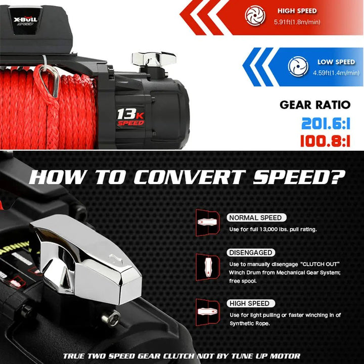 X-BULL High Speed Electric Winch XRS 13000 LBS 12V Synthetic Rope for SUV Jeep Truck 4WD - X-BULL
