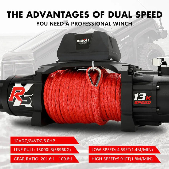 X-BULL High Speed Electric Winch XRS 13000 LBS 12V Synthetic Rope for SUV Jeep Truck 4WD - X-BULL