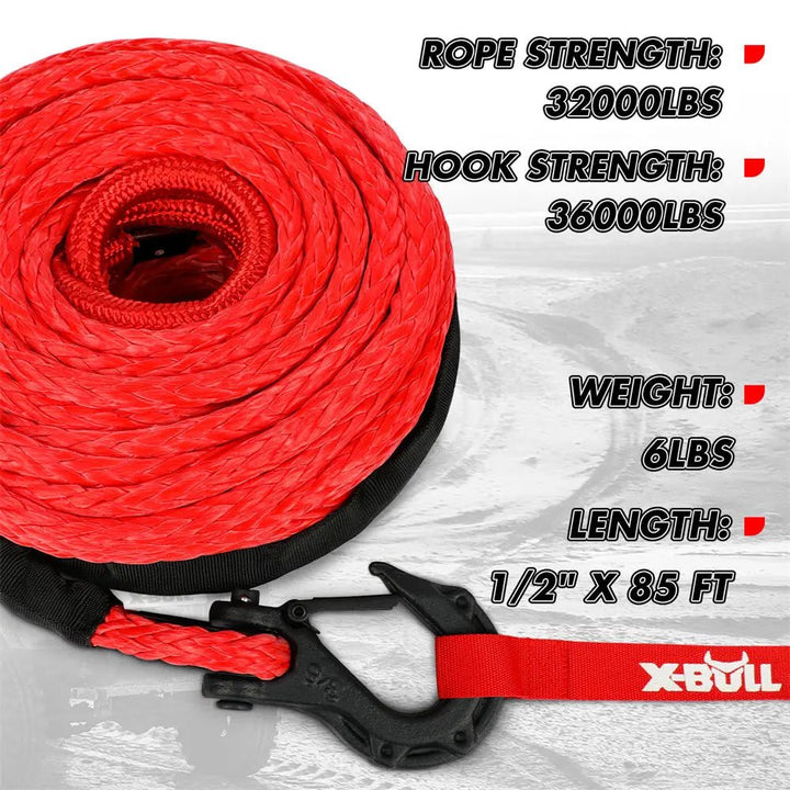 X-BULL Synthetic Winch Rope Kit 1/2" X 85ft 32000 LBS - X-BULL
