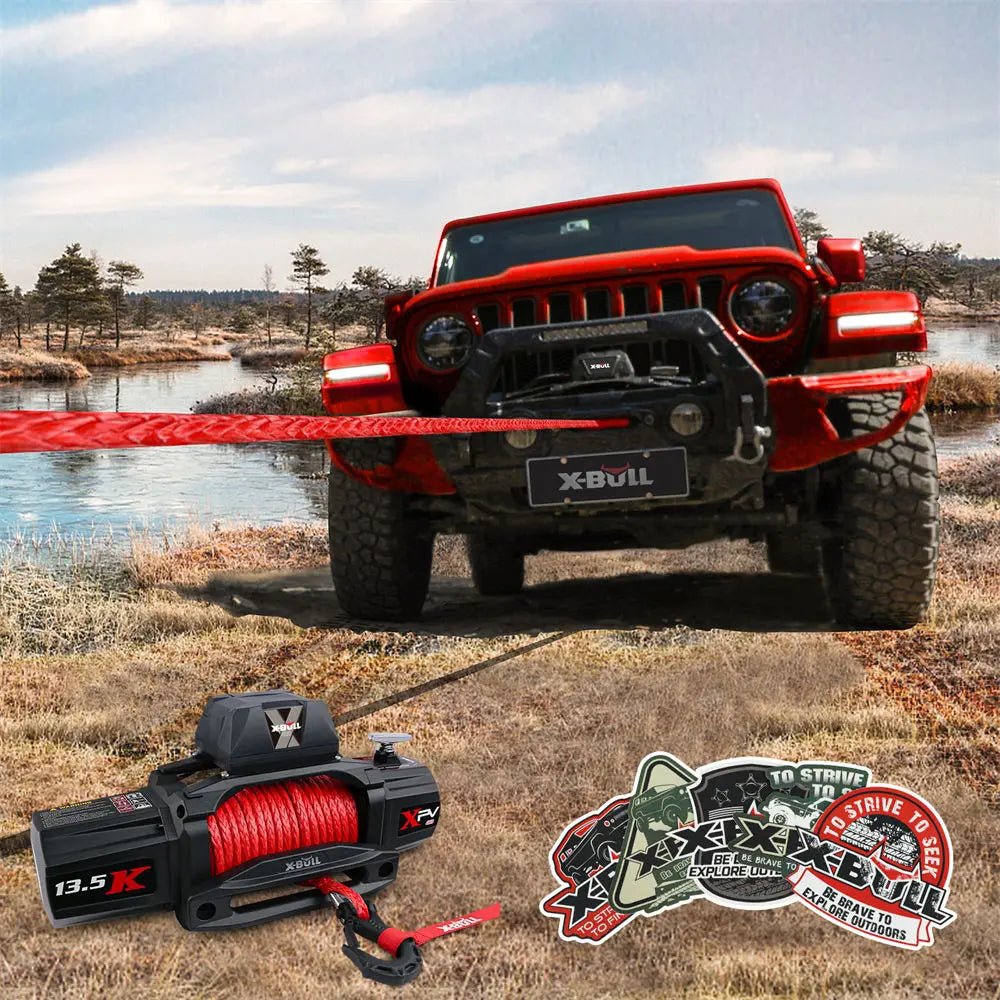 X-BULL 32,000lb Synthetic Winch Rope – 3/8" X 85ft Dyneema Recovery Rope – 4 Color Options